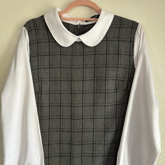 Allegra K Women's Peter Pan Collar Long Sleeve Shift Plaid Dress size Large #117 - Picture 3 of 5